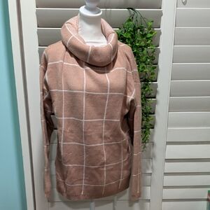 NWT Kirundo Turtleneck Cozy Tan Grid Sweater